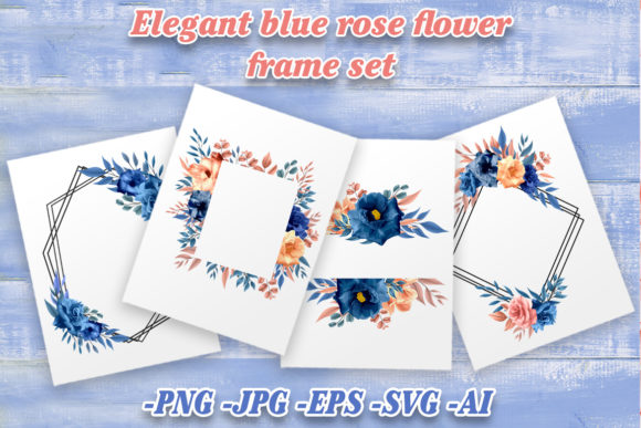 Beautiful Frame with Blue Rose Set: A Graphics Asset for Craft Creators