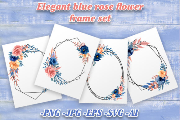 Elegant Blue Rose Frame Graphics for Crafts and Design Projects